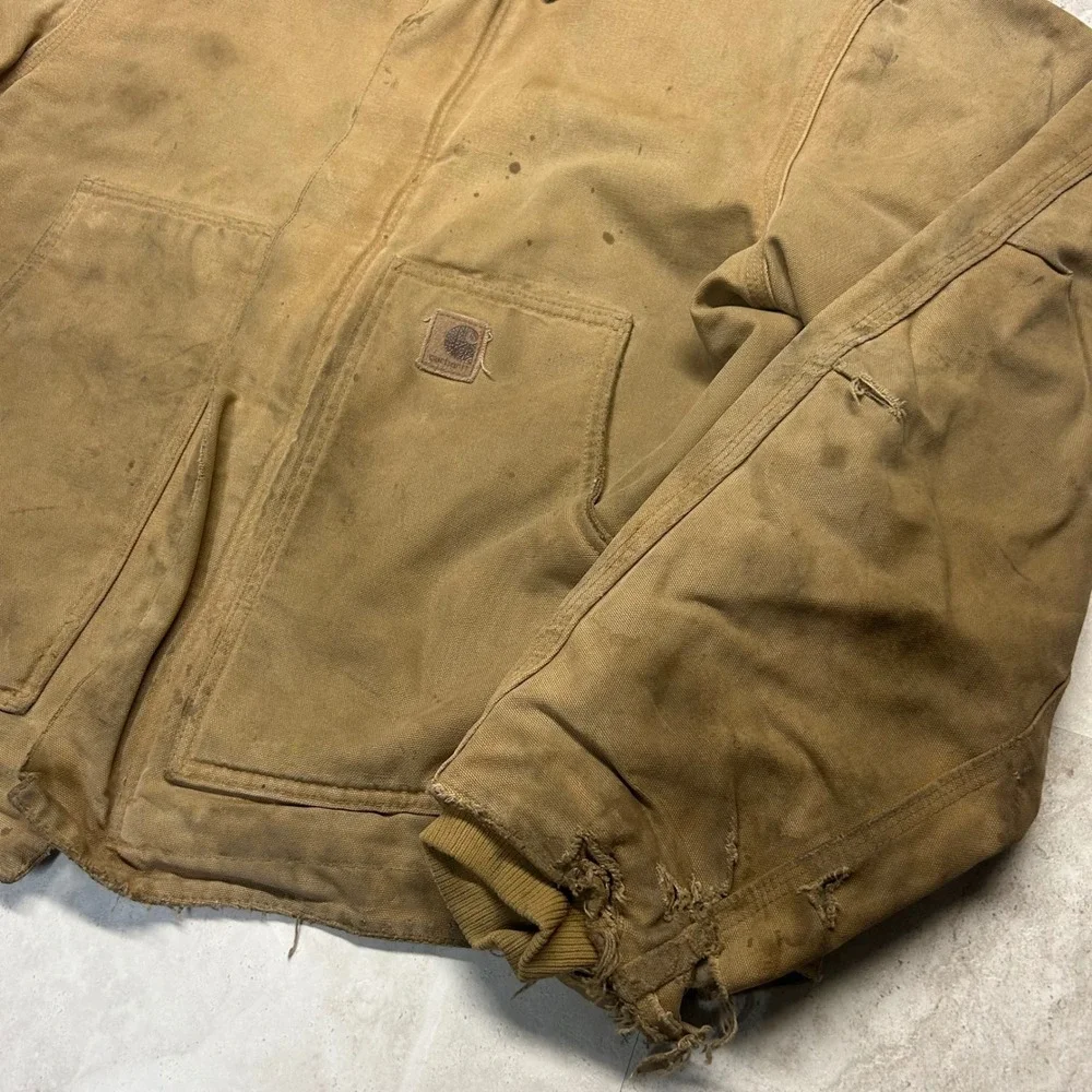 Carhartt J184 CML Arctic Sandstone Duck Jacket Brown Mens Large Distressed Work